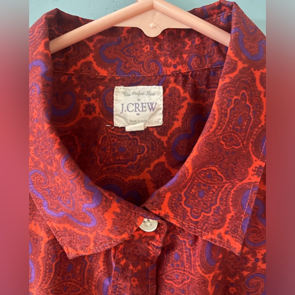 J.Crew silk blend bohemian button down fitted stylish top - Picture 3 of 5